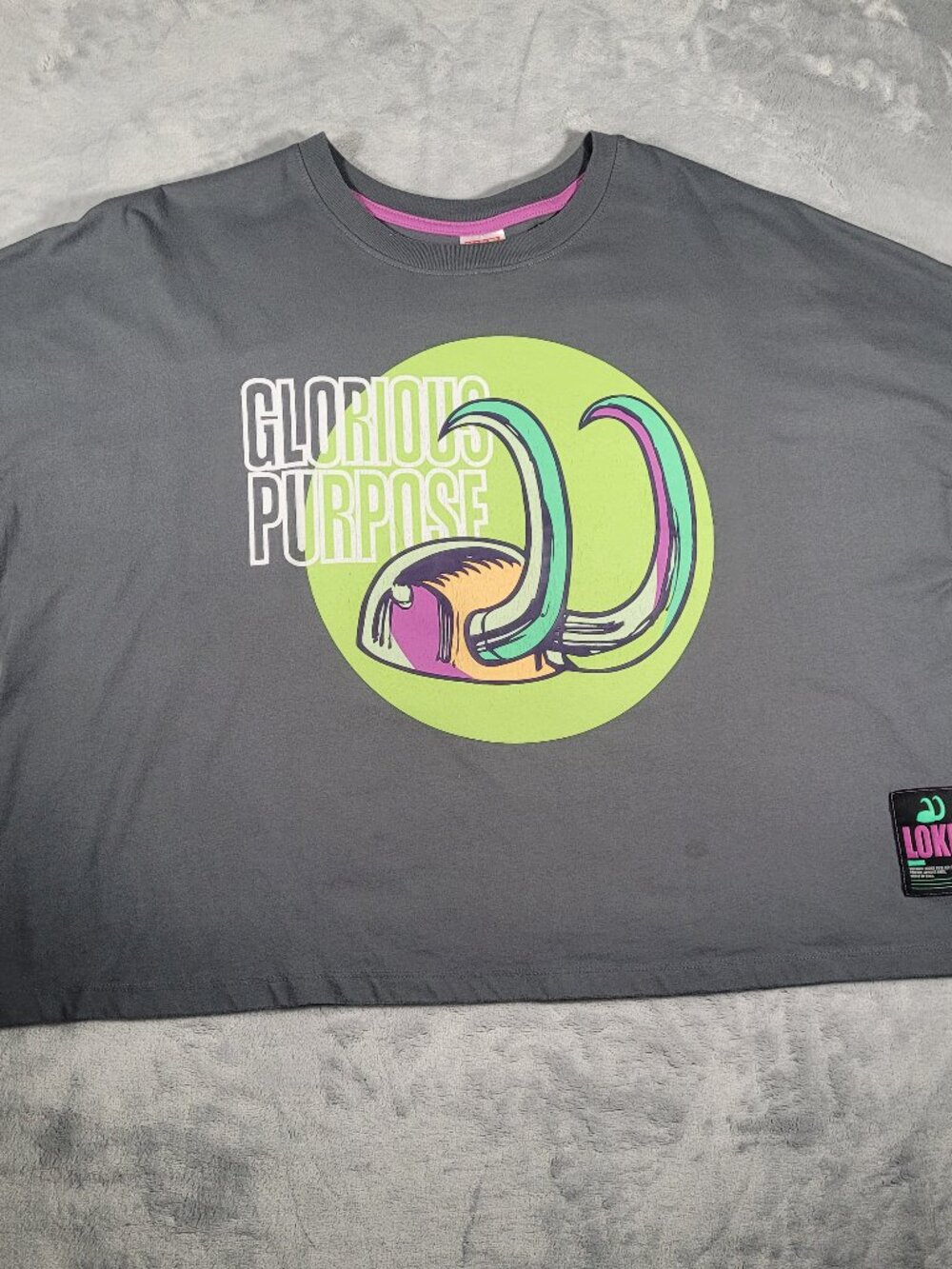 Marvel Loki Shirt Women  Size XL Gray Glorious Purpose Avengers Disney Boxy